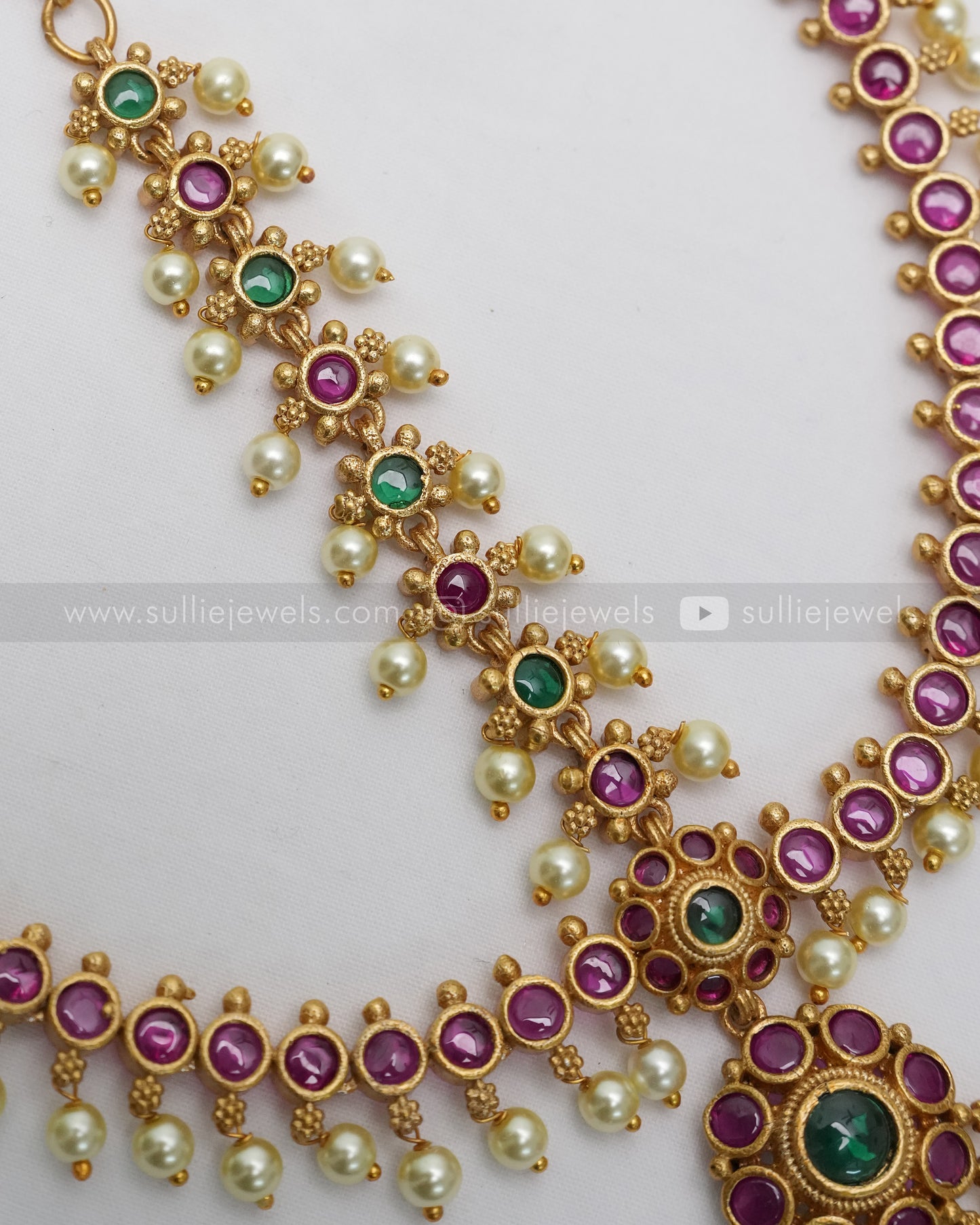 1078 - Multicolour Floral Kemp Damini Tikka with Pearl Drop