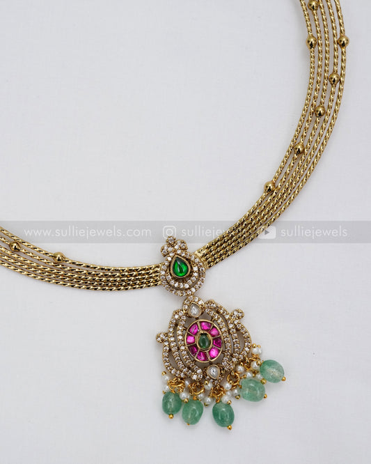 3631 - Kemp Premium AD Designer Hasli with Earring - Mint Beads