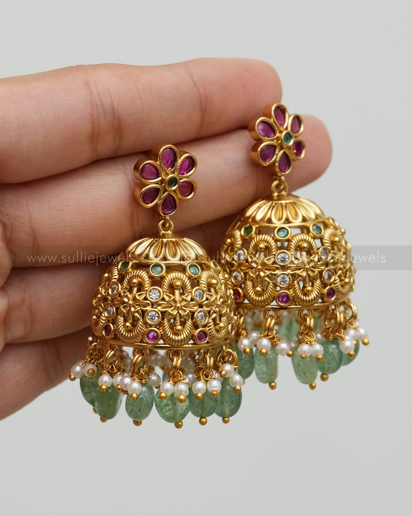 7135 - No Idol - Kemp Guttapusalu Long Chain with Earring - Mint Beads