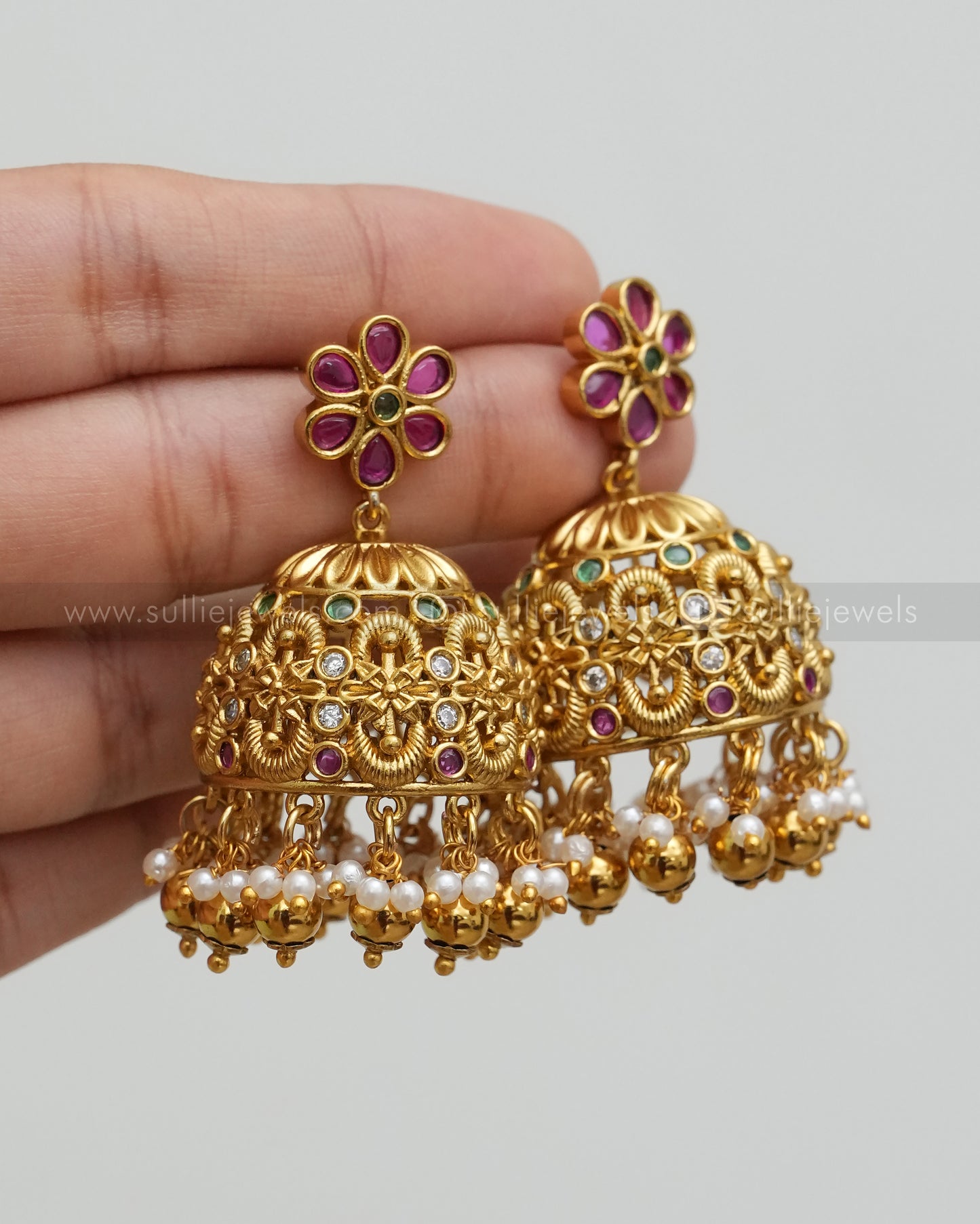 7134 - No Idol - Kemp Guttapusalu Long Chain with Earring - Gold Beads