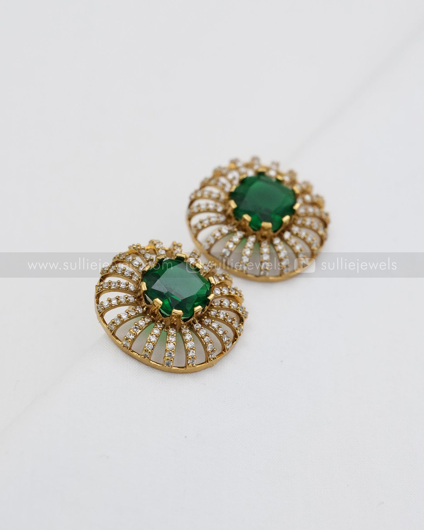 Two Layer AD Stone Emerald Necklace with Stud