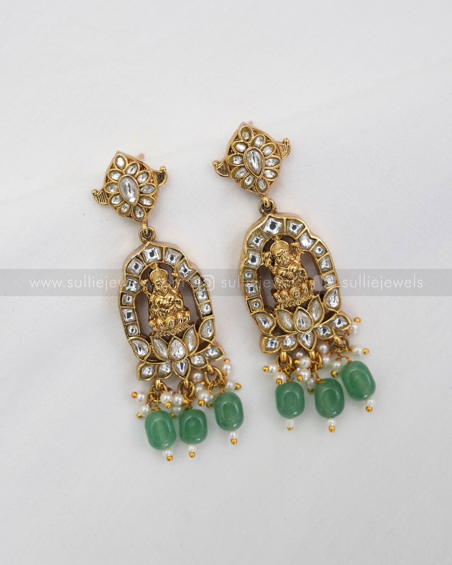 Premium Jadau Kemp Goddess Heavy Choker with Earring - Mint Beads