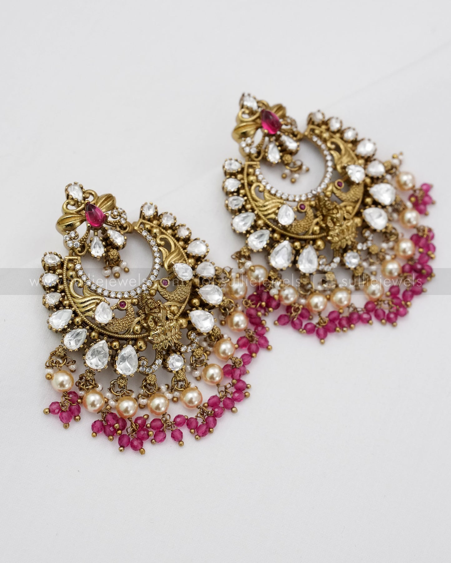 Polki Lakshmi Peacock Premium Earring - Red
