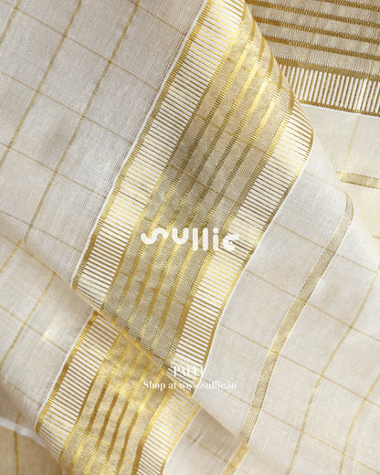 Swarna Rekha - Gold Tissue Kasavu Saree with Subtle Grid Weave | Onam Saree