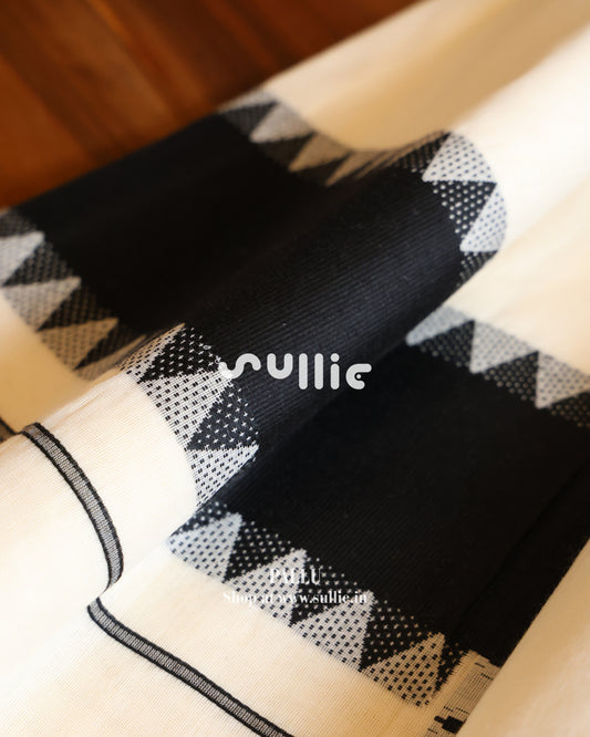Off-White Black Kerala Cotton Saree | Onam Saree