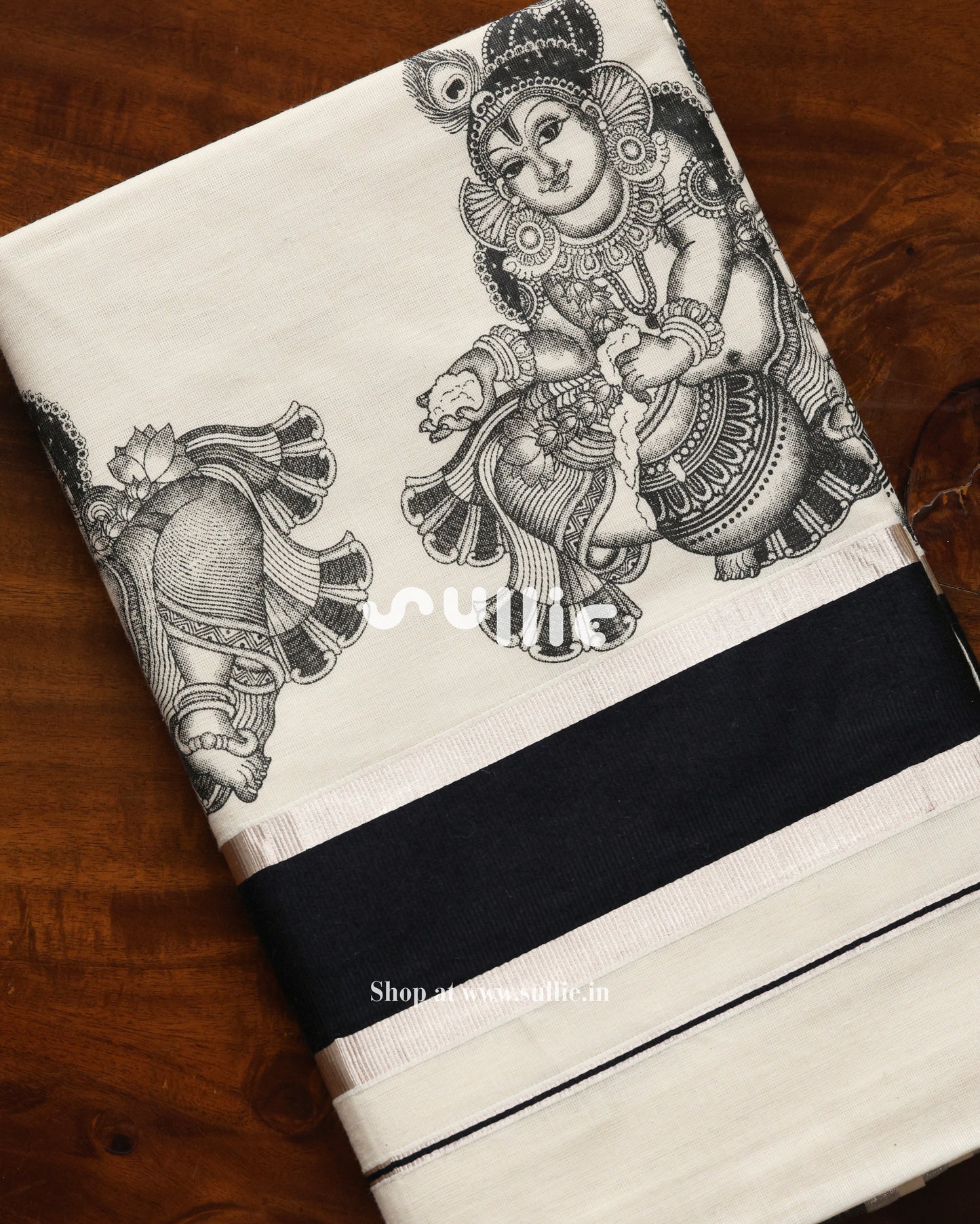 Kalamkari Krishna with Venna Kerala Cotton Saree | Onam Saree