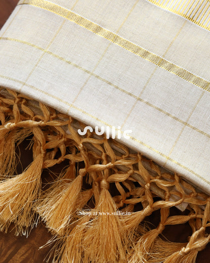 Swarna Rekha - Gold Tissue Kasavu Saree with Subtle Grid Weave | Onam Saree