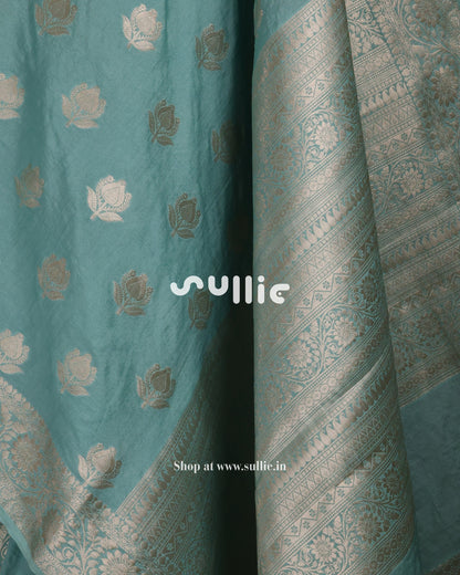 Banarasi Tussar Silk Saree in Aqua Splash / Blue-Green