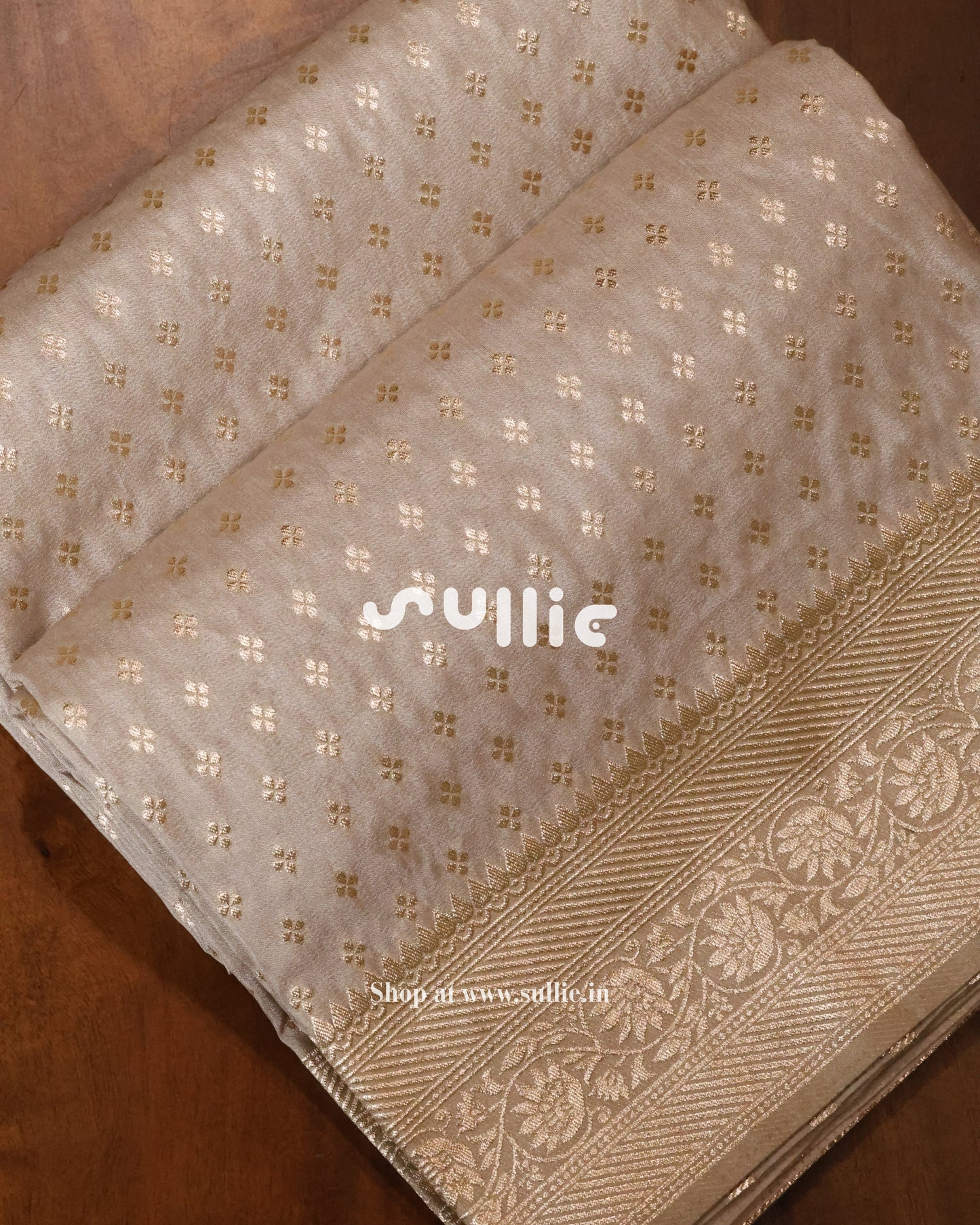 Banarasi Crepe Silk Saree in Champagne Beige