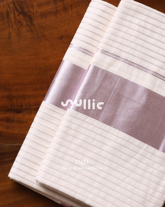 Lilac Silver Zari Lines Kerala Saree | Onam Saree