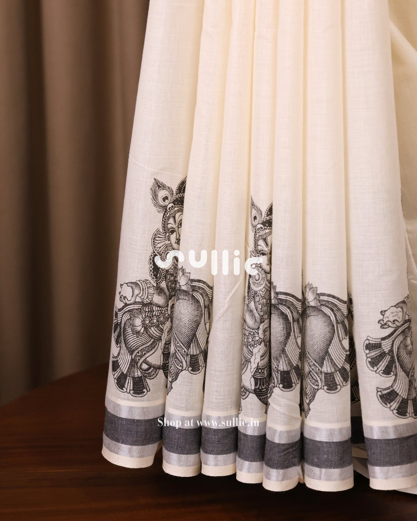 Kalamkari Krishna with Venna Kerala Cotton Saree | Onam Saree