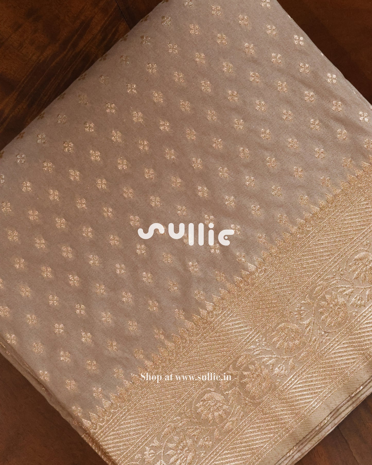 Banarasi Crepe Silk Saree in Champagne Beige