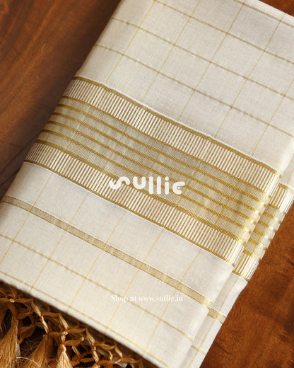 Swarna Rekha - Gold Tissue Kasavu Saree with Subtle Grid Weave | Onam Saree