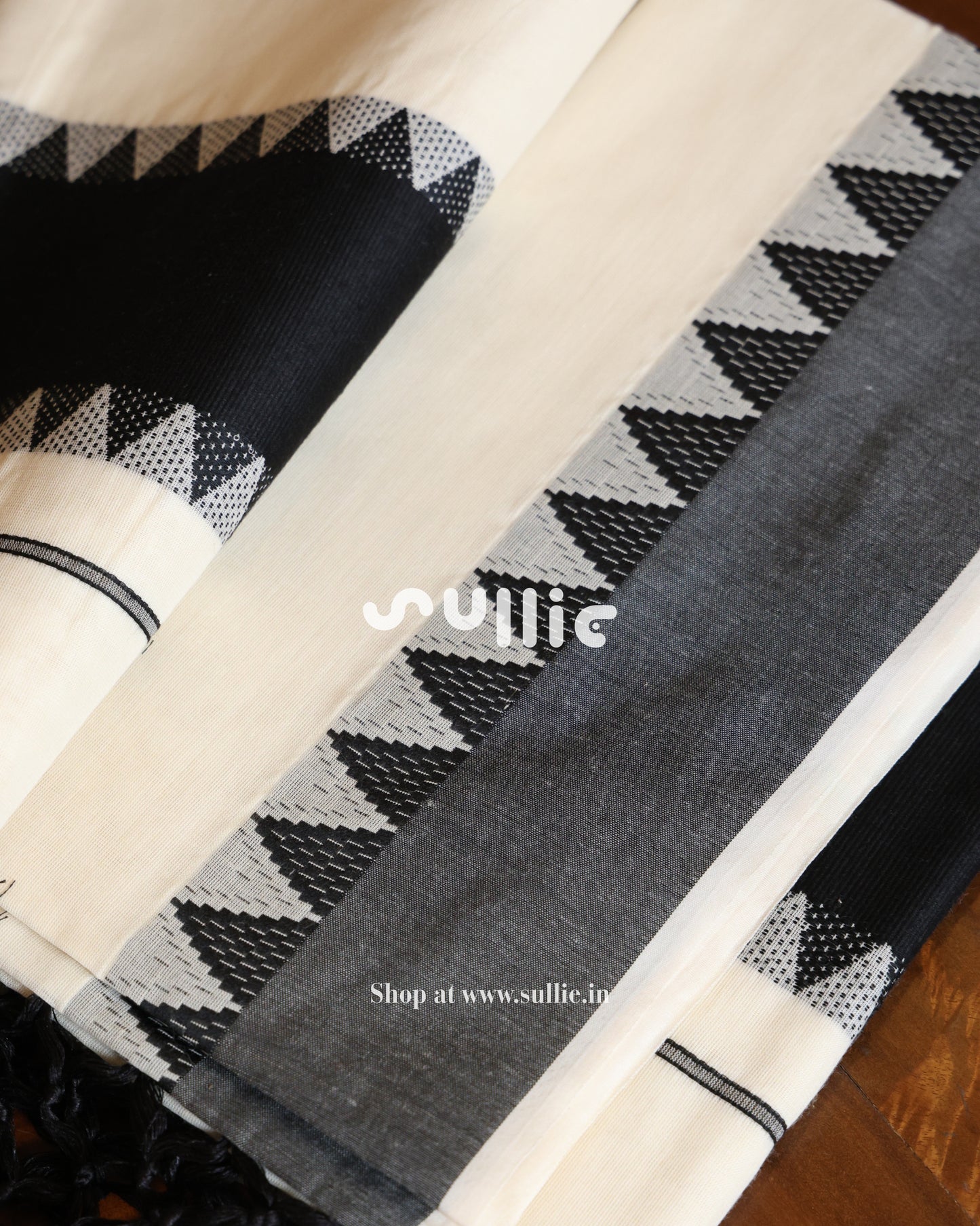Off-White Black Kerala Cotton Saree | Onam Saree