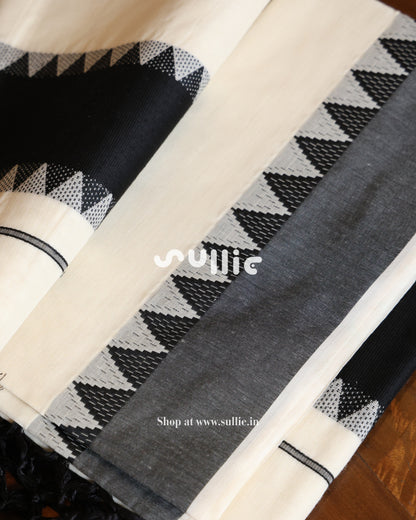 Off-White Black Kerala Cotton Saree | Onam Saree