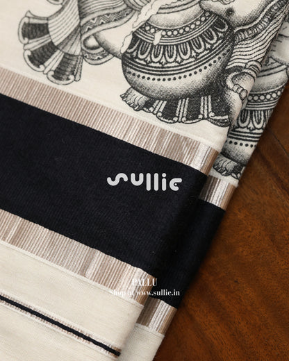 Kalamkari Krishna with Venna Kerala Cotton Saree | Onam Saree