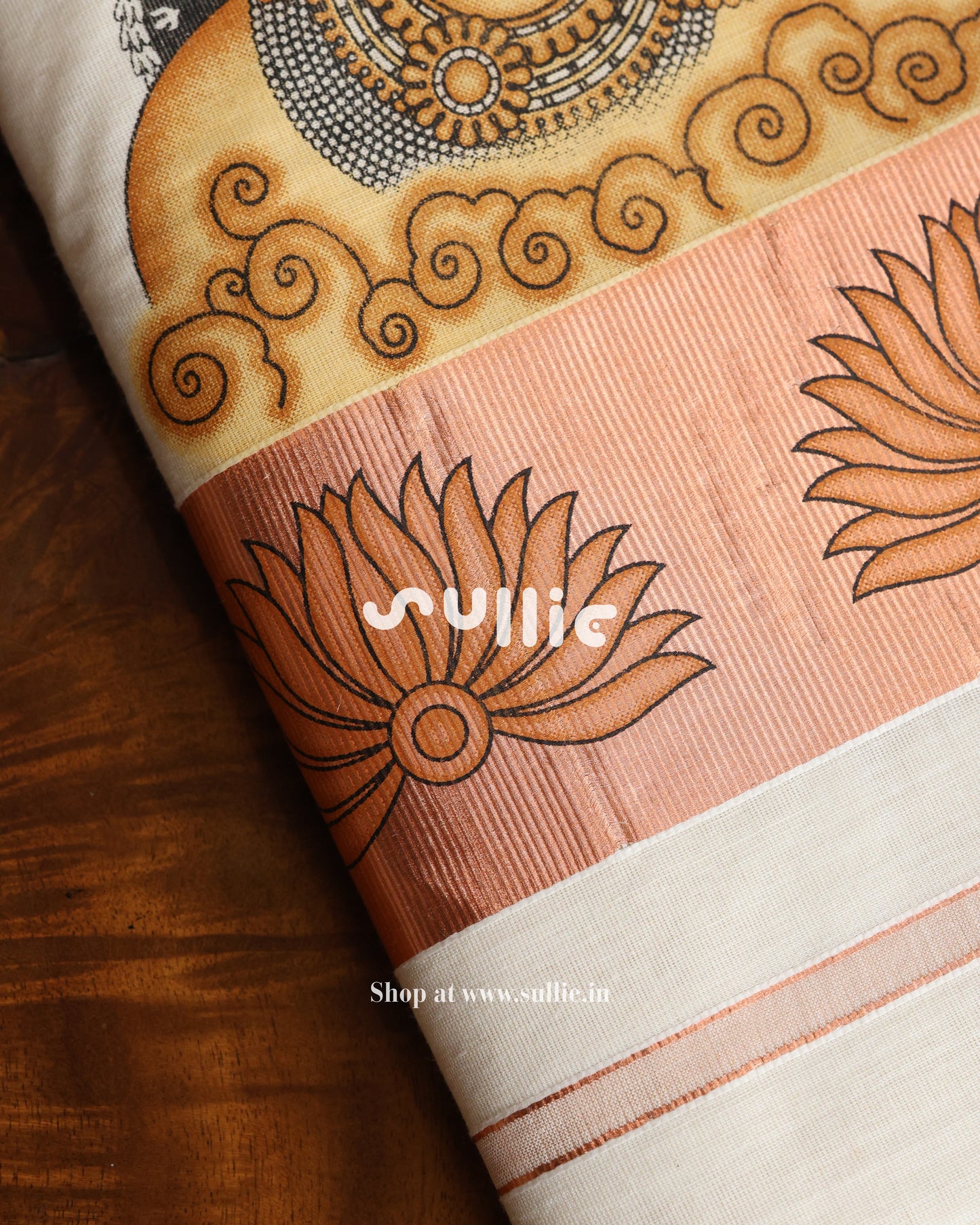 Radha Krishna Mural Kasavu Saree with Rose Gold Kara | Onam Saree