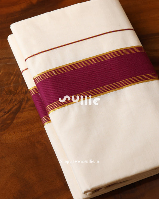 Kerala Kasavu Cotton Saree with Rani Pink Border | Onam Saree