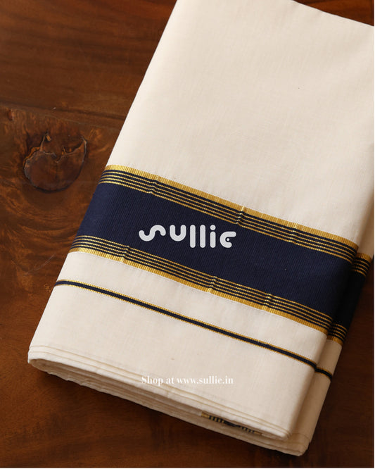 Kerala Kasavu Cotton Saree with Navy Blue Border | Onam Saree