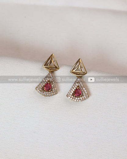 Diamond Triangular Necklace with Stud - Red