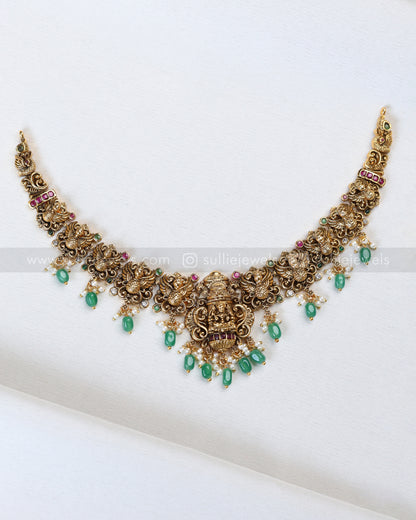 3901 - Lakshmi Peacock Mint Beads Necklace with Earrings