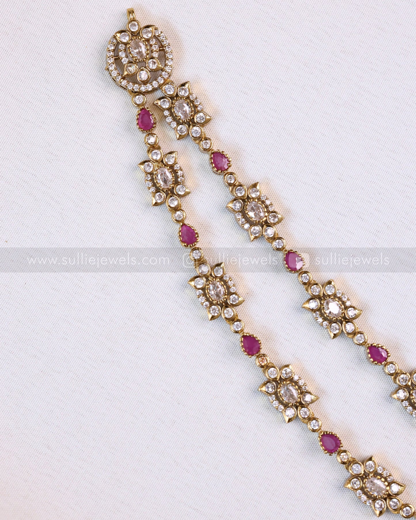 3658 - Floral Two Layered Victorian Necklace with Studs - Mint Green