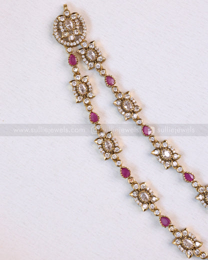 3658 - Floral Two Layered Victorian Necklace with Studs - Mint Green