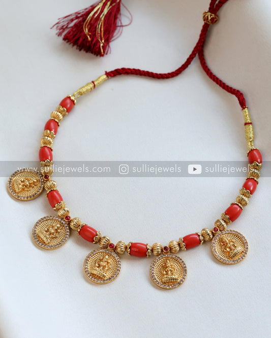 Coral Stone Premium Lakshmi Coin Necklace