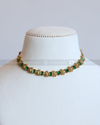 Sufi Peacock Necklace with Stud - White /Violet /Red /Green