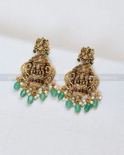 3901 - Lakshmi Peacock Mint Beads Necklace with Earrings