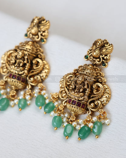 3901 - Lakshmi Peacock Mint Beads Necklace with Earrings