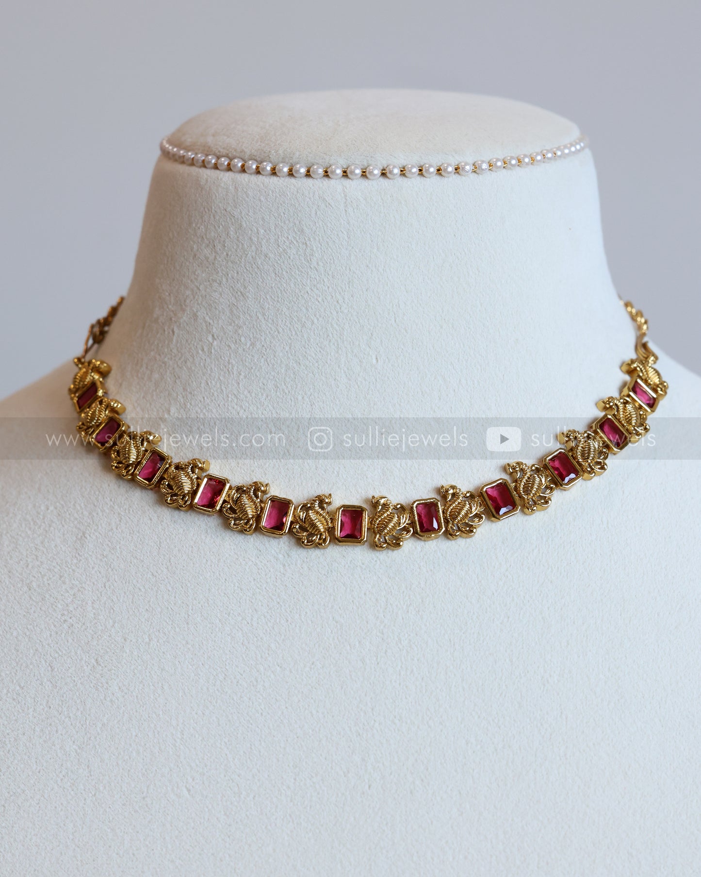 Sufi Peacock Necklace with Stud - White /Violet /Red /Green