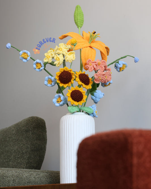 Sunshine Whimsy - Crochet Flowers in a ceramic vase
