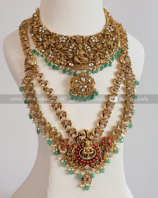 Premium Goddess Coral & Mint Beads Bridal Combo ( 4 piece )