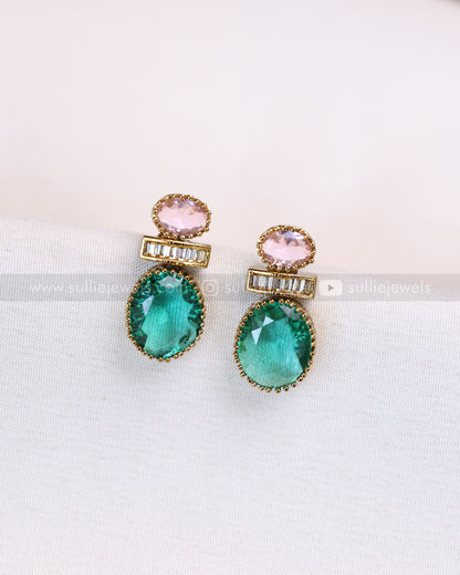3707 - Pastel Pink & Green Victorian Necklace with Stud