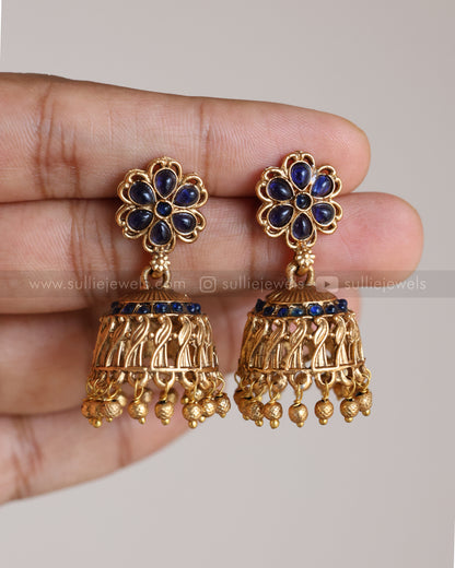 3882 - Blue Stone Flower Necklace with Jhumka