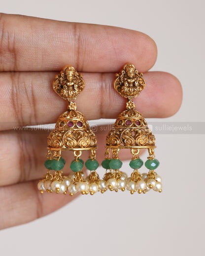3909 - Premium Lakshmi & Mint Beads Hasli Necklace with Jhumka