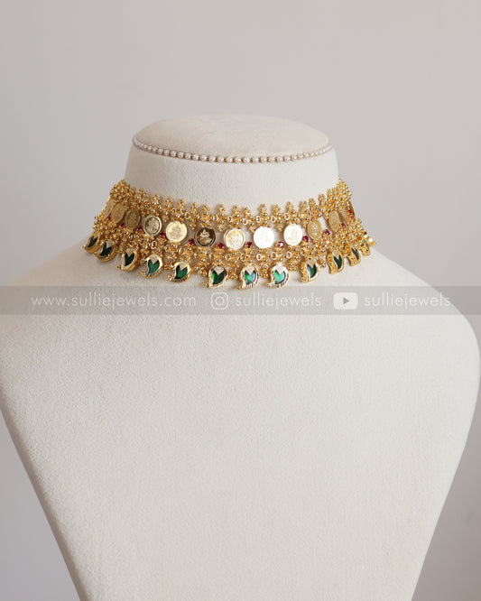 2147 - Double Layer Gold Plated Coin & Palakka Mango Choker