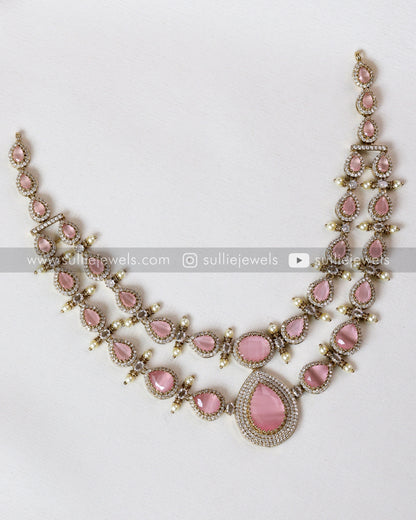 Double Layer Premium Stone Necklace with Earring