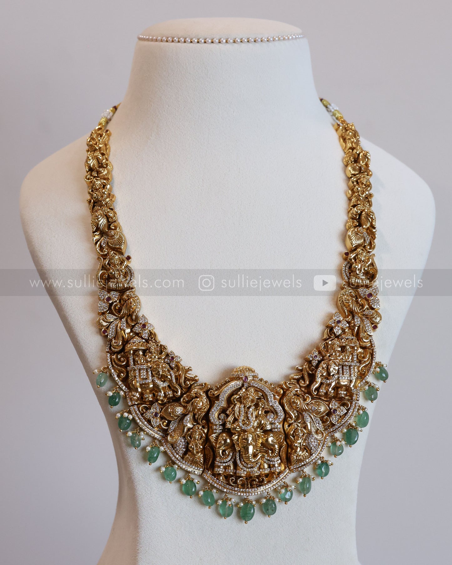 Premium Lord krishna Mint Beads Nagas Haram with Stone details