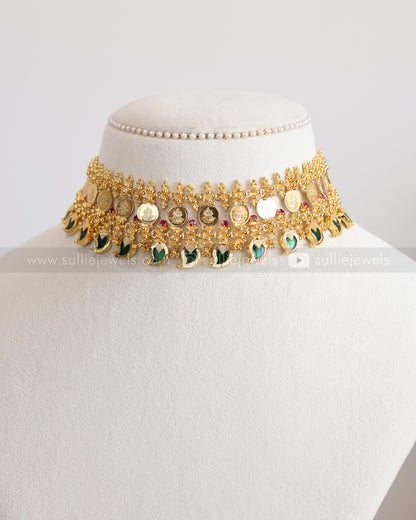 2147 - Double Layer Gold Plated Coin & Palakka Mango Choker