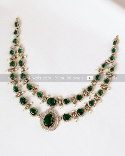 Double Layer Premium Stone Necklace with Earring