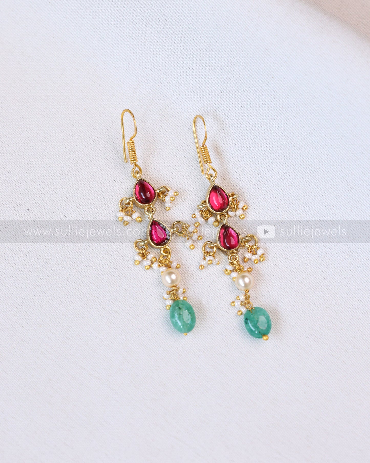 3709 - Jadau Kemp Pearl & Mint Beads Necklace with Earring