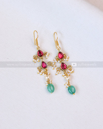 3709 - Jadau Kemp Pearl & Mint Beads Necklace with Earring