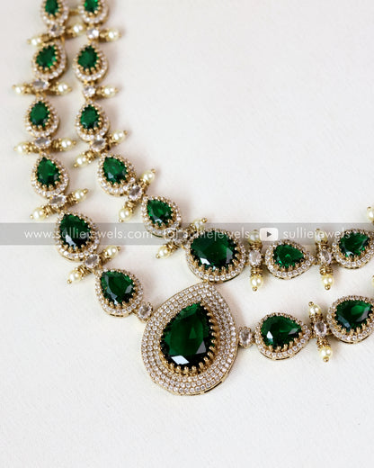 Double Layer Premium Stone Necklace with Earring