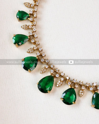 Raindrop Premium Stone Necklace with Earring - Green