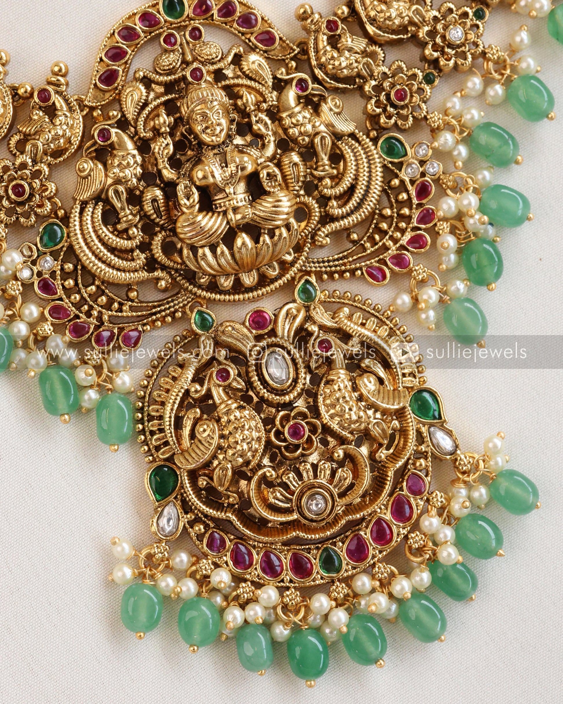 Lakshmi Premium Antique Long Chain/Haaram with Jhumka Mint Beads