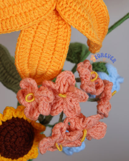 Sunshine Whimsy - Crochet Flowers in a ceramic vase