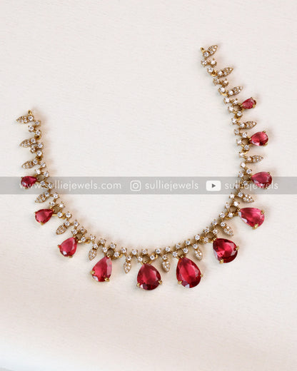 Raindrop Premium Stone Necklace with Earring - Ruby