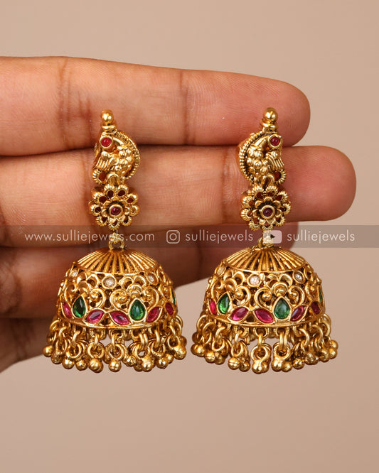 Peacock Gold Beads Jhumka